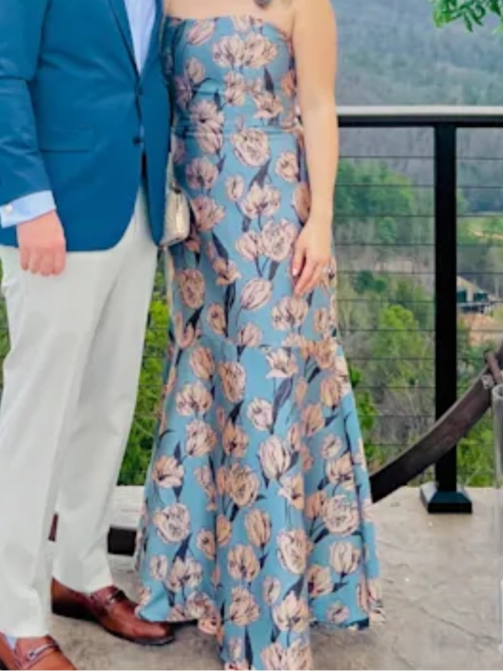 Lulu's Strapless Floral Jacquard Gown in Light Blue and Cream - Picture 5 of 5